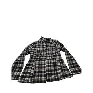 Black Lipstick Womens Large Plaid Wool Blend Peacoat Double-breasted Jacket